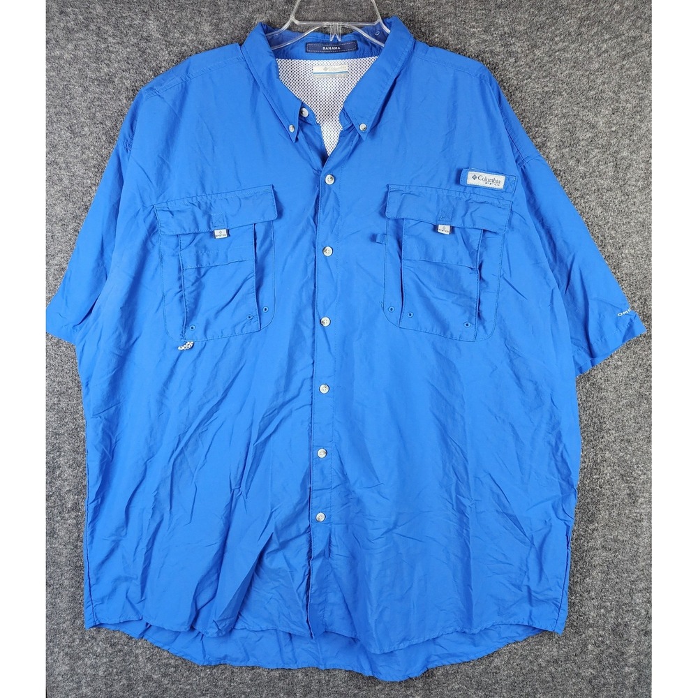 Columbia Shirt Mens 3XT Bahama II Blue PFG Fishing Short Sleeve Button Down EUC